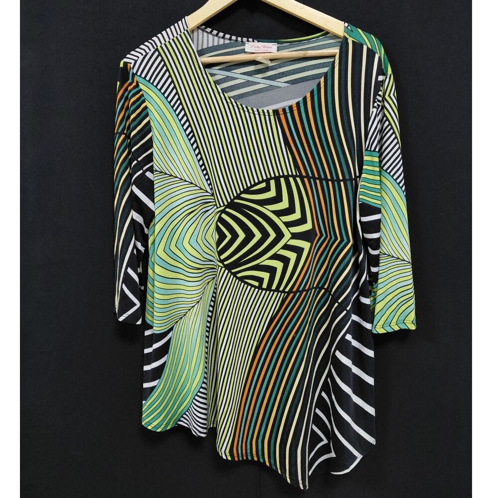 Pretty Woman 1-770 Style Made in USA Graphic Print Top Knit 3/4 Size L
